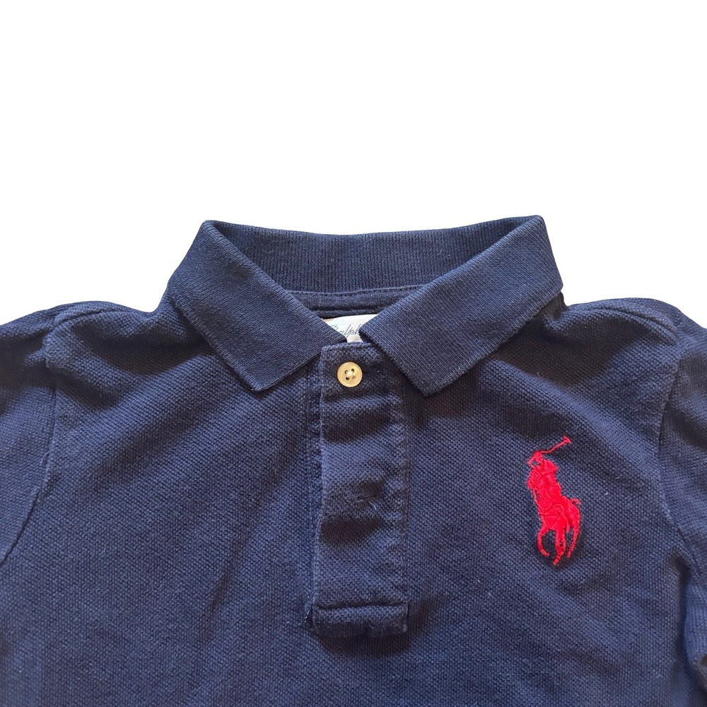 Ralph Lauren Kids Navy Blue Long Sleeve Polo Shirt Red Pony Logo 24M